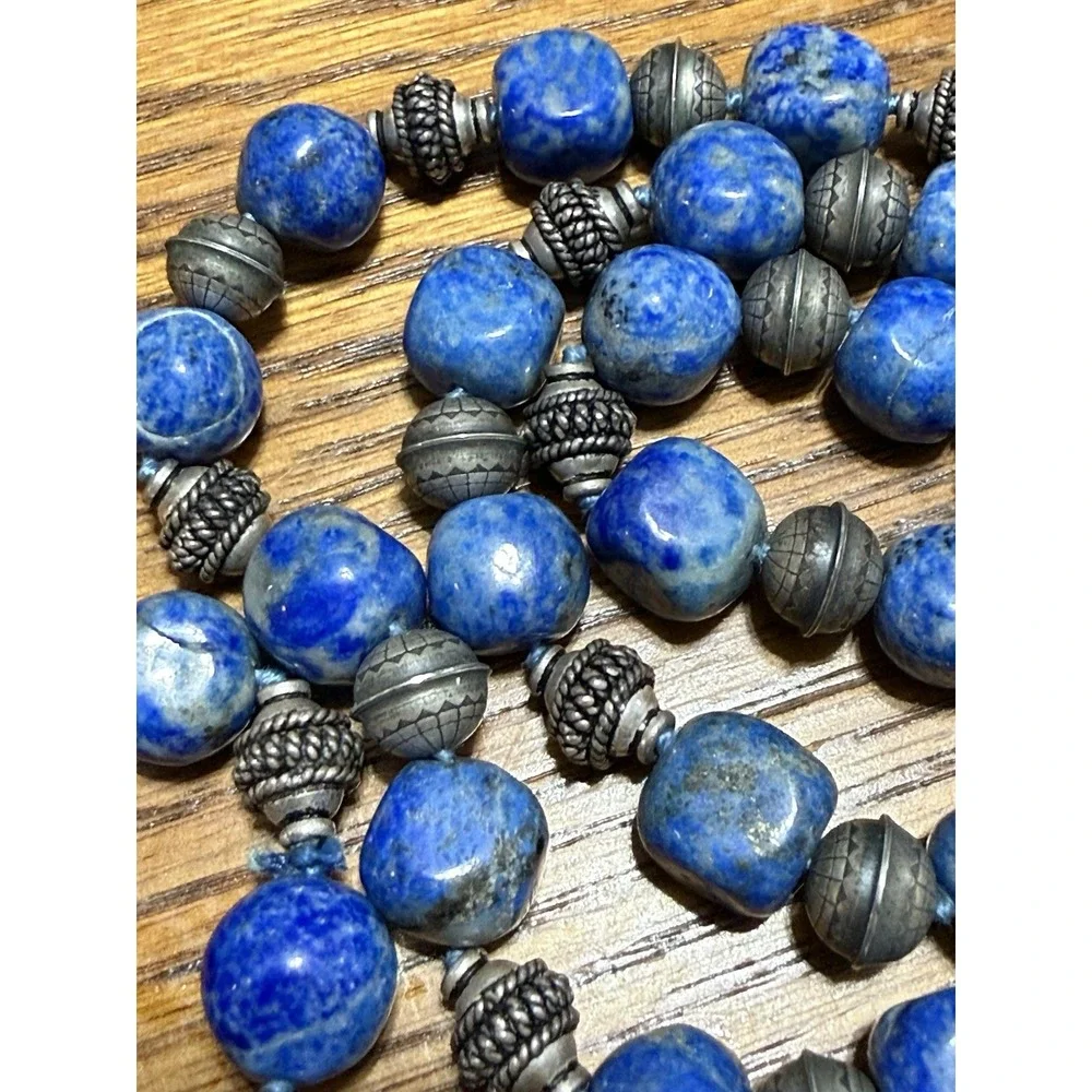 Native Pearl Lapis Lazuli Desert Southwest Native Bench Bead Silver Necklace 31